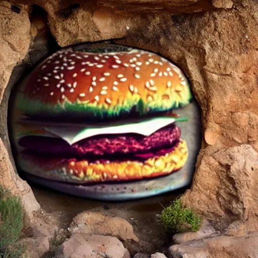 Image similar to Hamburger painted on a wall inside a cave