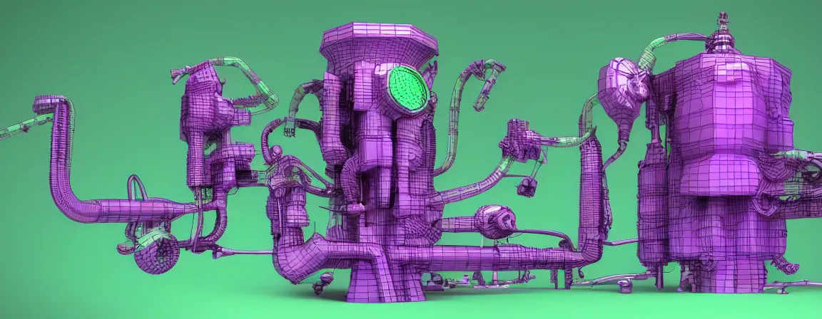 Image similar to a machine for making snake oil, purple and green, art by glenn fabry and ed roth, 3 d rendering by beeple, fine detail, 8 k, snake machine