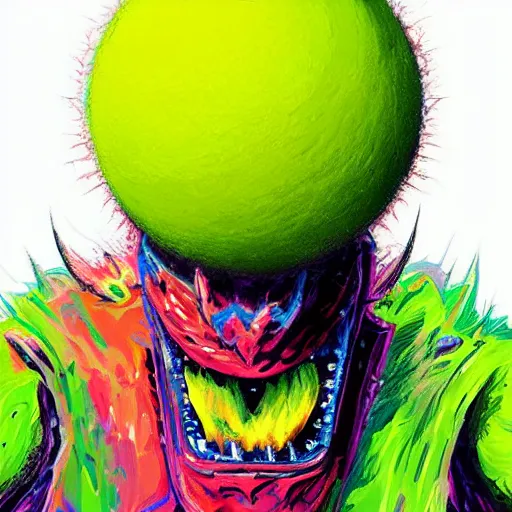 Image similar to a tennis ball monsters ,tennis ball, colorful, digital art, fantasy, magic, trending on artstation, ultra detailed, professional illustration poster by Basil Gogos