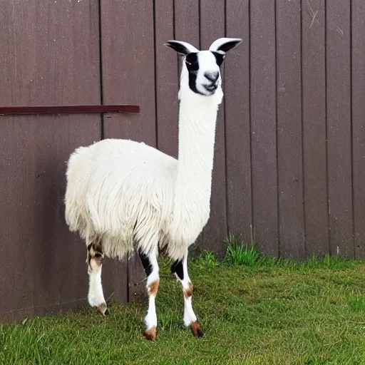 Image similar to a llama mixed with a fainting goat