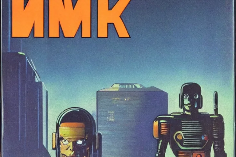 Image similar to 1979 OMNI Magazine Cover depicting a creepy angry imposing Android in the middle of a large room. Cyberpunk Akira style by Vincent Di Fate