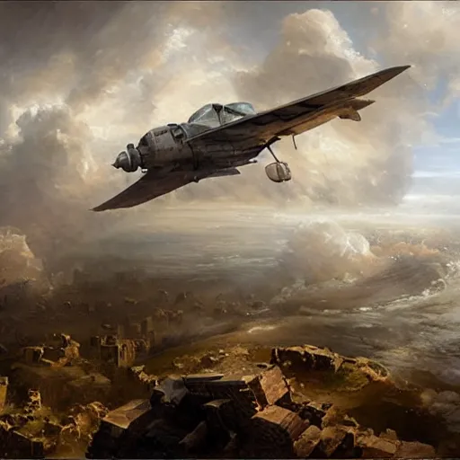 Image similar to Panorama view of a hurricane lifting the ruins of an ancient city into a sea of clouds, flying island, oil painting, by Greg Rutkowski