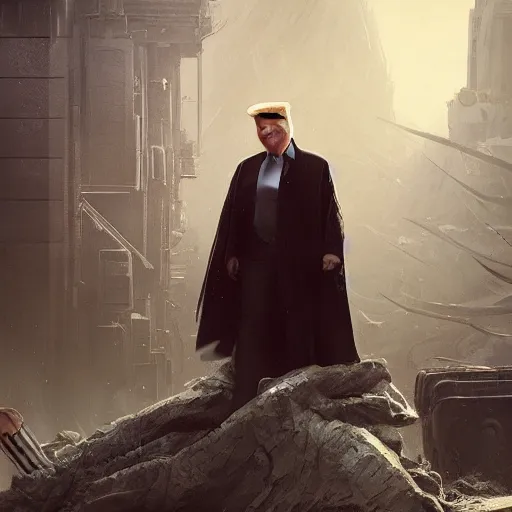 Image similar to Donald Trump as a jedi hero, capitol hill, post-apocalyptic, cinematic, atmospheric, highly detailed, artstation, wlop, stålenhag