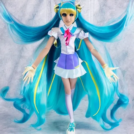 Image similar to Hatsune Miku cosplay winx club Bloom, doll