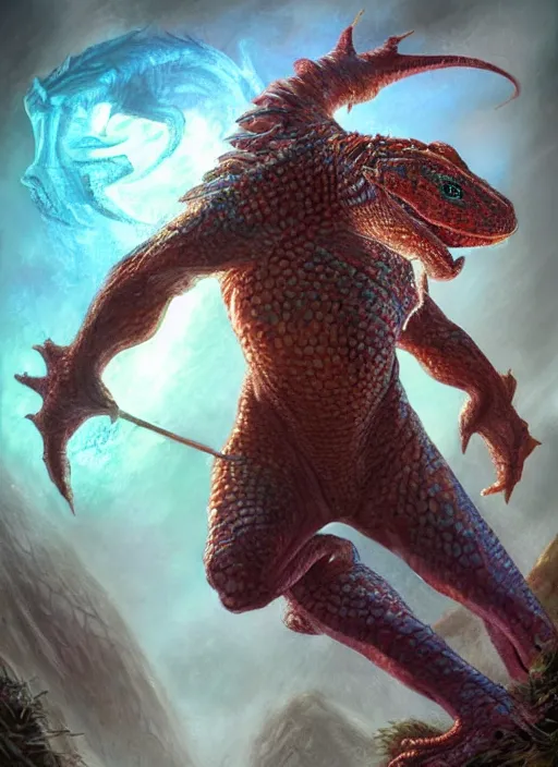 Prompt: half lizard human, ultra detailed fantasy, dndbeyond, bright, colourful, realistic, dnd character portrait, full body, pathfinder, pinterest, art by ralph horsley, dnd, rpg, lotr game design fanart by concept art, behance hd, artstation, deviantart, hdr render in unreal engine 5