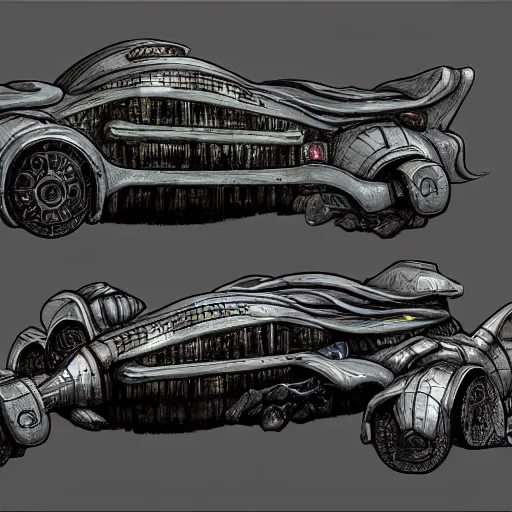 Image similar to planescape art style retrofuturism car concept