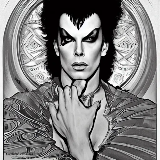 Prompt: tim curry as ziggy stardust, smooth, sharp focus, intricate, elegant, artgerm, alphonse mucha, trending on deviantart