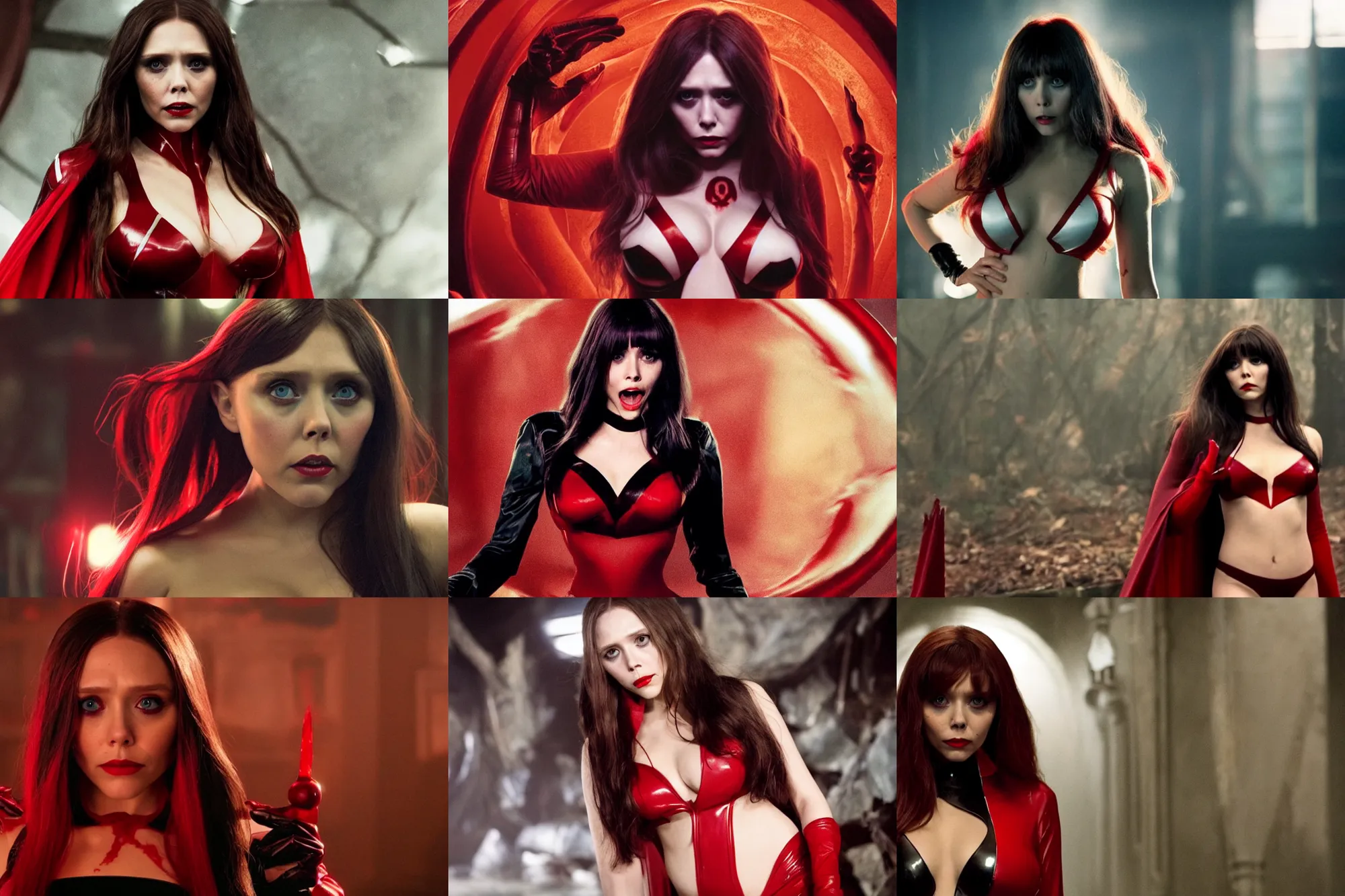 Prompt: elizabeth olsen as vampirella, movie directed by joss whedon, movie still frame, promotional image, critically acclaimed, top 6 best movie ever imdb list, symmetrical shot, idiosyncratic, relentlessly detailed, cinematic colour palette