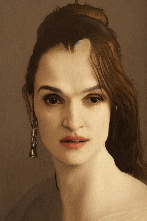 Image similar to portrait en buste of rachel weisz by johannes vermeer, baroque, the mummy rachel weisz, intricate, highly detailed, artstation, illustration