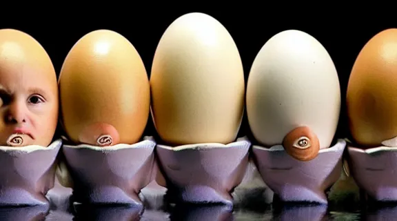 Image similar to Donald Trump, Matt Gaetz, Marjorie Taylor Greene and Rudy Giuliani in egg shells photographed by Anne Geddes