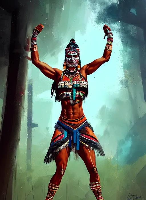 Image similar to portrait of cindy landolt as aztec dancer, by ismail inceoglu