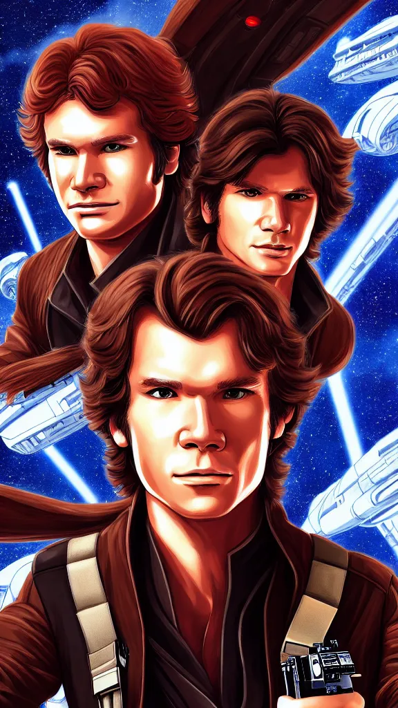 Image similar to a portrait of han solo as an anime character. color harmony, 8 k detail, gallery quality, hd wallpaper, premium prints available, hyper - detailed, intricate design.