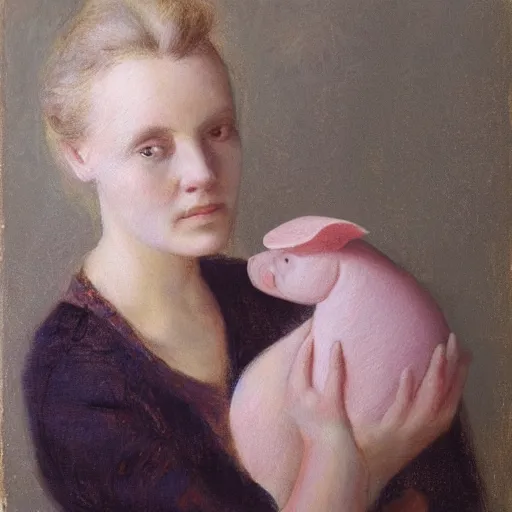 Prompt: portrait of female with piglet