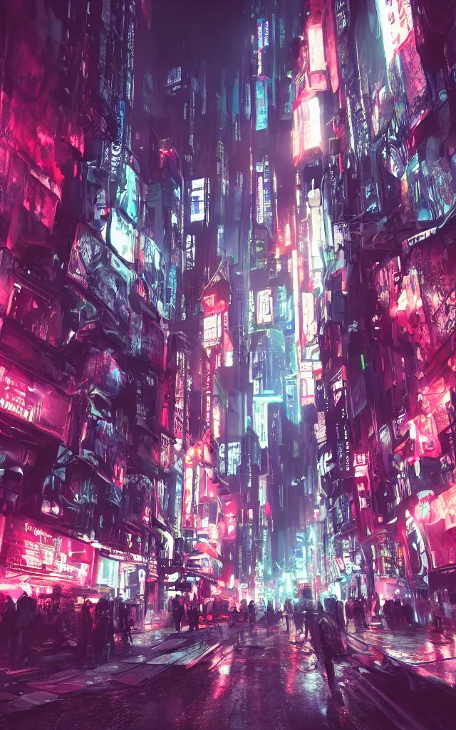 Image similar to concept art of a magnificent dark neon futuristic cyberpunk city bustling street at night cyberart by liam wong in the film akira rendered in octane, 3 d render, trending on cgsociety, blender 3 d