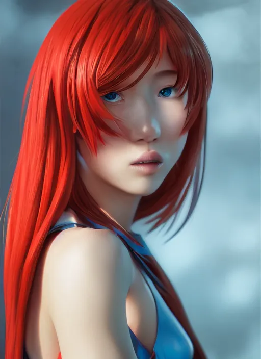 Prompt: a studio photograph of a beautiful Asuka Langley, portrait by Ross Tran and WLOP, trending on Instagram, trending on ArtStation, trending on pixiv, ultra detailed, octane render, CGsociety, HDR, 8k, 4k, wallpaper