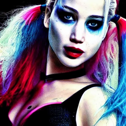 Prompt: Jennifer Lawrence as harley quinn from suicide squad