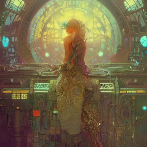 Image similar to a highly detailed digital image of an imagination machine, concept art, artstation, cgsociety, very detailed, intricate, detailed illustration, by greg rutkowski and alphonse mucha, Paul Lehr and Beeple, iridescent accents, ray tracing, product lighting, sharp, smooth, masterpiece