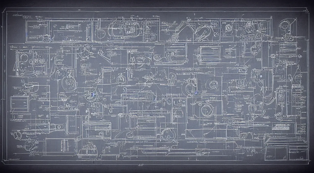 Prompt: blueprint schematics for the engine of a functioning time machine