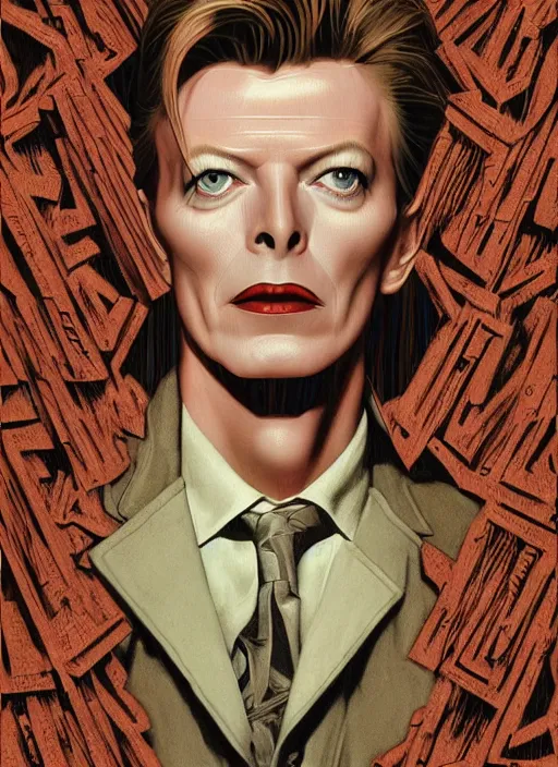 Image similar to twin peaks poster art, portrait of david bowie lost in the maze, other dimension, this is his fate for the next two years, by michael whelan, rossetti bouguereau, artgerm, retro, nostalgic, old fashioned