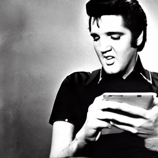 Prompt: elvis presley scrolling on his phone