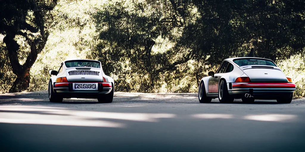 Image similar to photograph, debadged, 1989 PORSCHE 911, RWB, by Pete Biro, press release, cinematic, malibu canyon, 8k, depth of field, bokeh. debadged ,