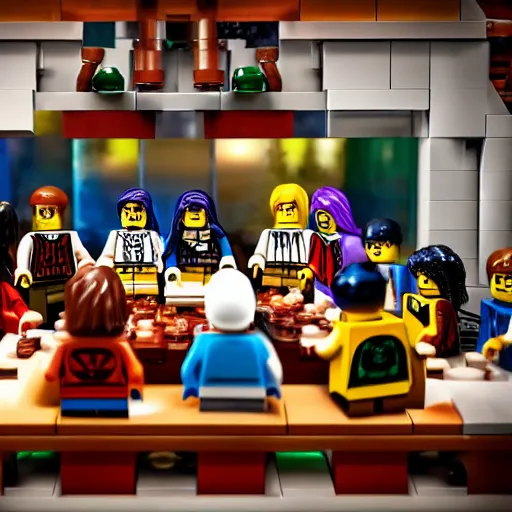 Prompt: the last supper as lego figurines, game art, backlight, photorealistic, highly detailed faces, 4 k