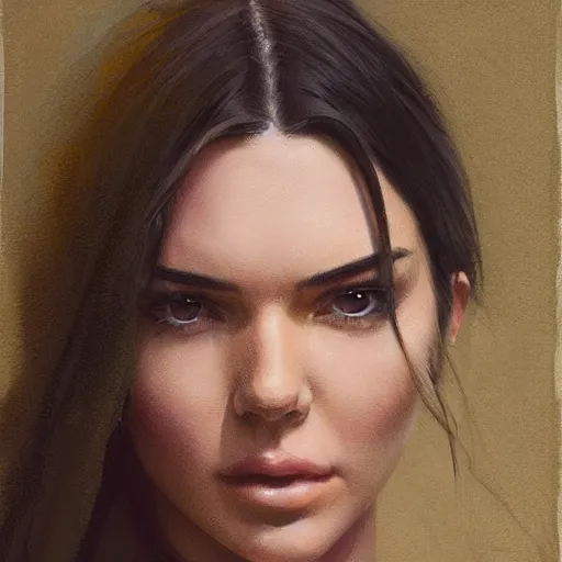 Prompt: kendall jenner by Richard Schmid by Jeremy Lipking by moebius by atey ghailan by RossDraws