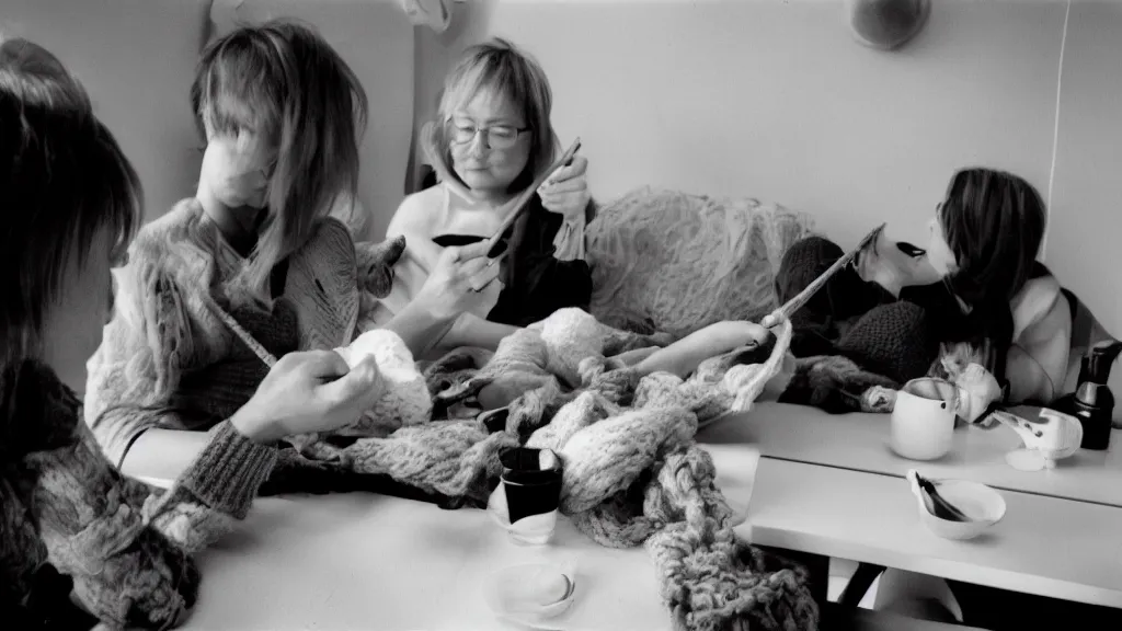 Image similar to tri - x 4 0 0 tx conversational... is that a knitting or a take - out? i really can't tell.