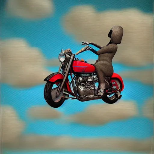 Prompt: a vintage motorcycle being ridden into the stratosphere, digital art