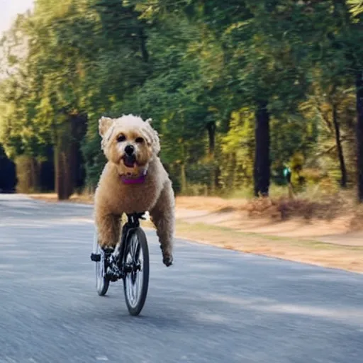 Image similar to a dog riding a bike