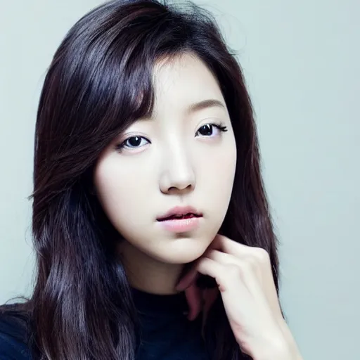 Image similar to Park shin hye look alike, beautiful south korean woman, model, actress, soft skin, black hair, dark brown eyes, studio lighting, hyper realistic, 8k, art station