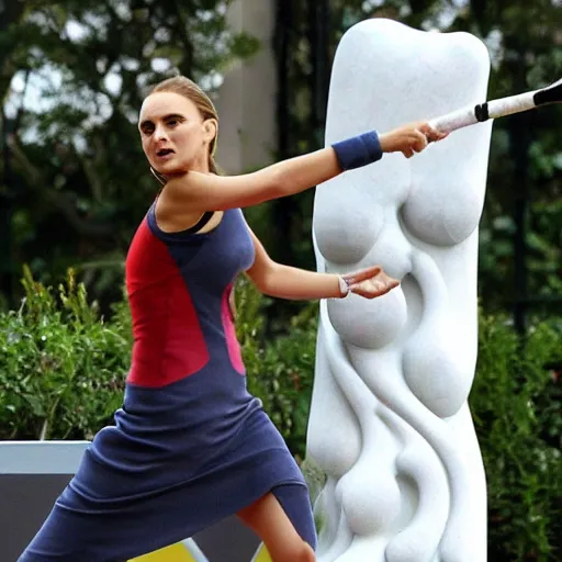 Prompt: natalie portman as thor playing tennis, marble sculpture