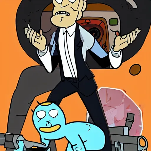 Image similar to james bond in rick and morty, illustration.