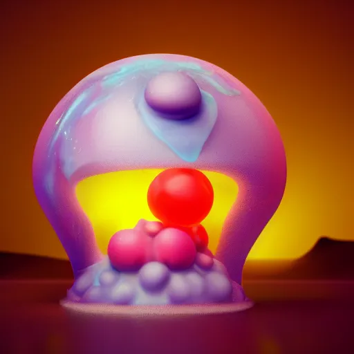 Image similar to lava lamp, gelatinous cute creature inside, happy, playful, vivid, globules, 8 k, octane render