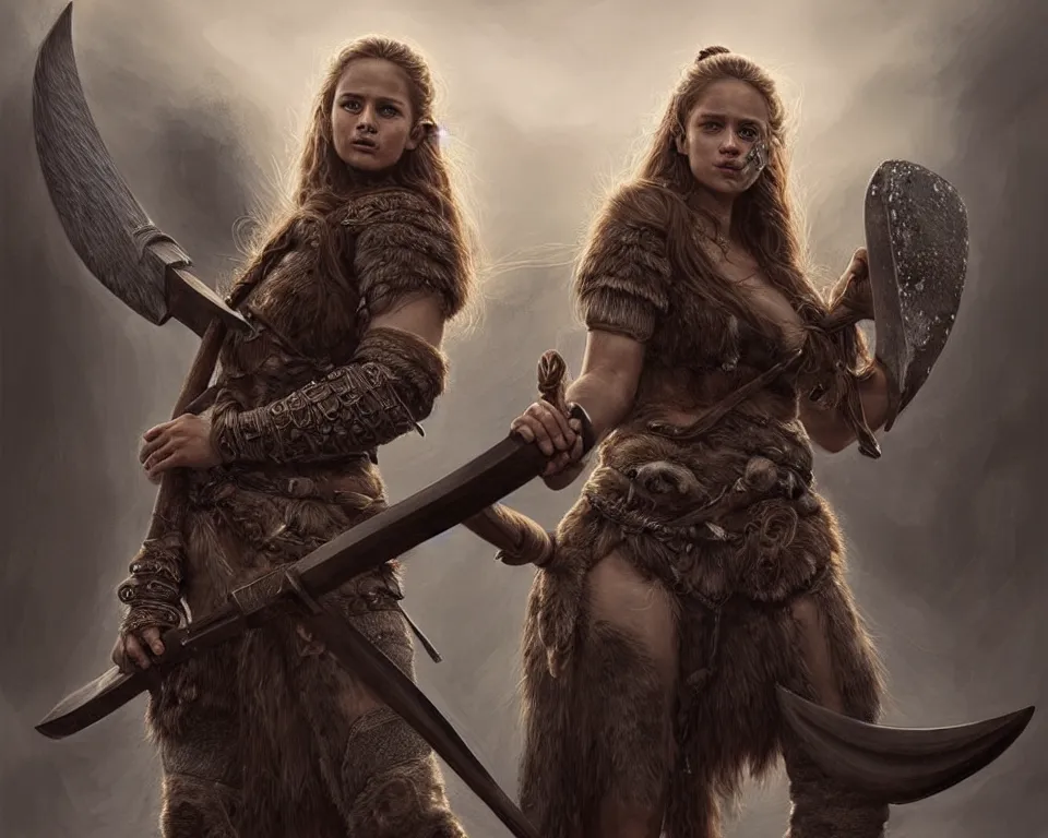 Image similar to gorgeous!! hyper - realistic woman resembling alicia vikander as a battle - worn viking warrior wielding a giant axe, accompanied by a dire wolf | intricate, highly detailed, digital painting, character design, character concept art | drawn by wlop, drawn by jeehyung lee, drawn by artgerm, drawn by peter kemp