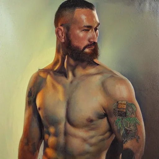 Prompt: Khamzat Chimaev, UFC, Portrait, Oil Painting, Award-Winning Art, Highly Detailed