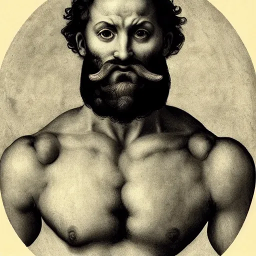 Prompt: Michaelangelo David with a beard and a hairy chest