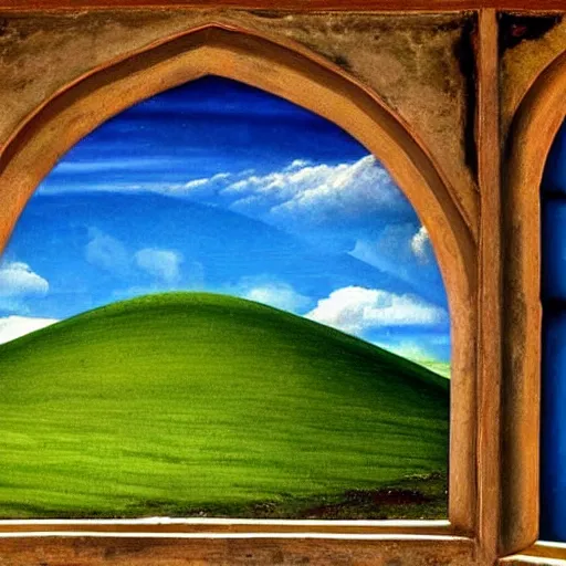 Image similar to windows xp background, medieval painting