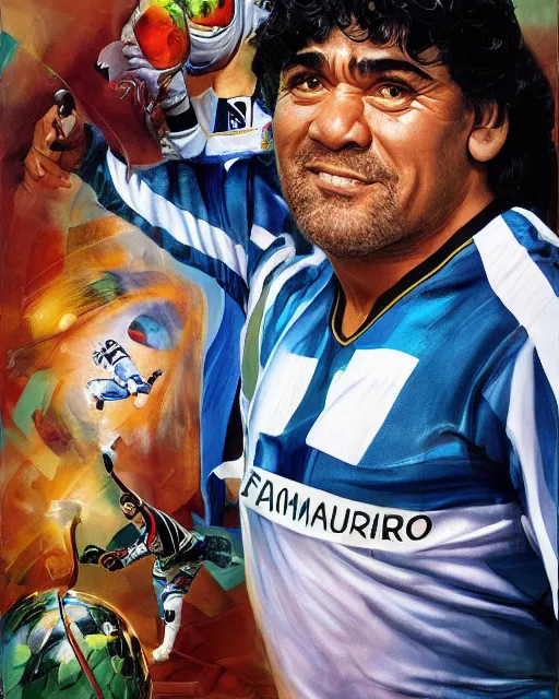 Image similar to studio light, portrait, diego armando maradona by mark brooks, by peter andrew jones, by roger dean, hd, hyper detailed, 4 k