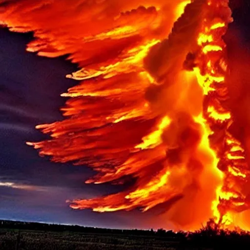 Image similar to Tornado of fire, fire clouds, ultimate tornado, flaming storm