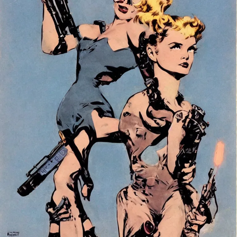 Image similar to scifi woman by Robert McGinnis, pulp comic style, circa 1958