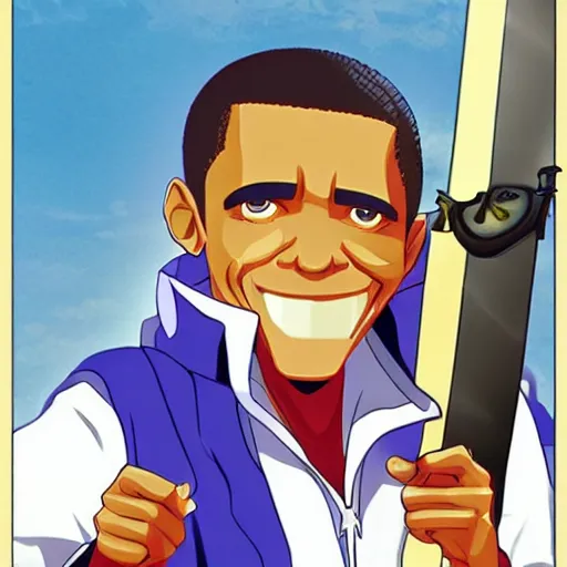 Image similar to obama as an anime swordfighter