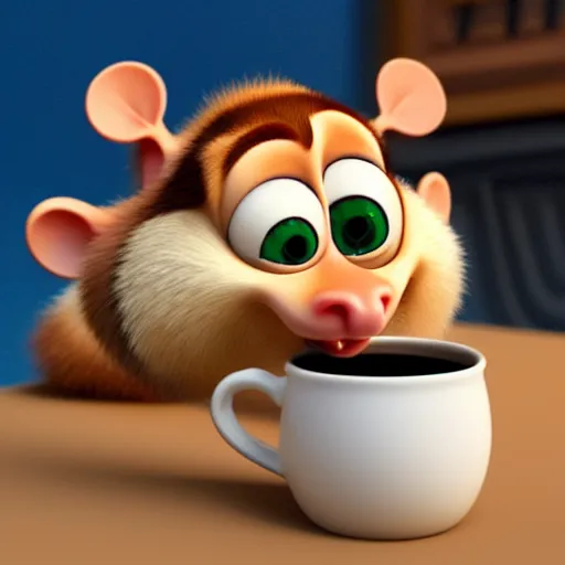 Prompt: a cute coala drinking cofee. pixar disney 4 k 3 d render funny animation movie oscar winning trending on artstation and behance. ratatouille style.