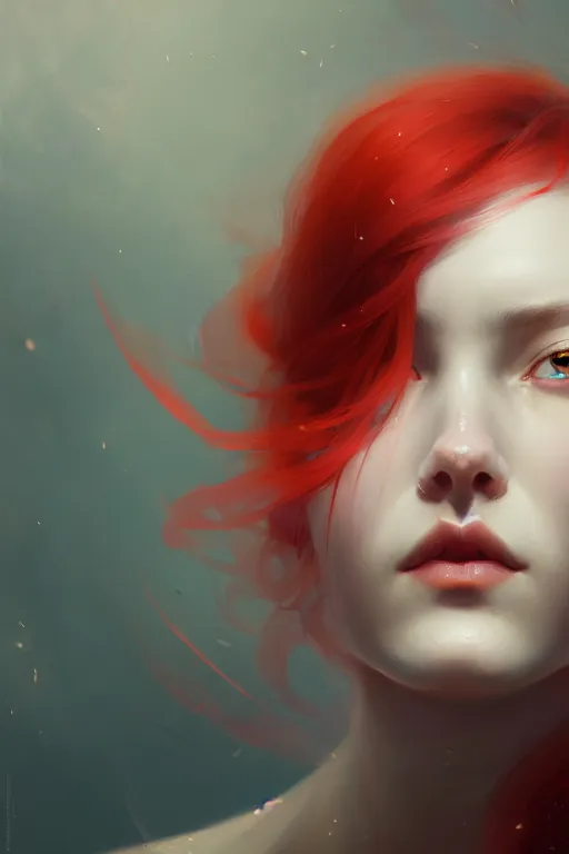 Image similar to portrait of a beautiful nordic woman, red eyes, blue haired, extremely detailed digital painting, in the style of fenghua zhong and ruan jia and jeremy lipking and peter mohrbacher, mystical colors, rim light, beautiful lighting, 8 k, stunning scene, raytracing, octane, trending on artstation