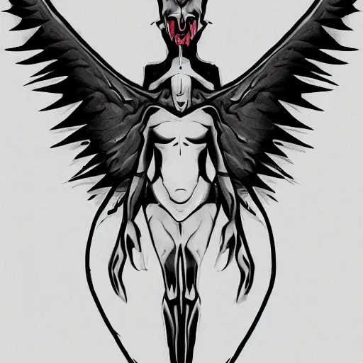 Image similar to asymmetric left side demon, right side angel bisected vertically