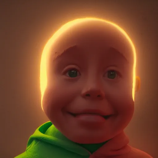 Image similar to human portrait of a teletubbie made out of rain, beautiful, neon, epic detail, rendered in octane, unreal engine