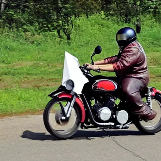 Prompt: a chicken riding a motorcycle