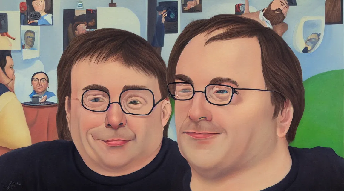 Image similar to selfie of Linus Torvalds painted by fernando botero, instagram selfie, facebook profile