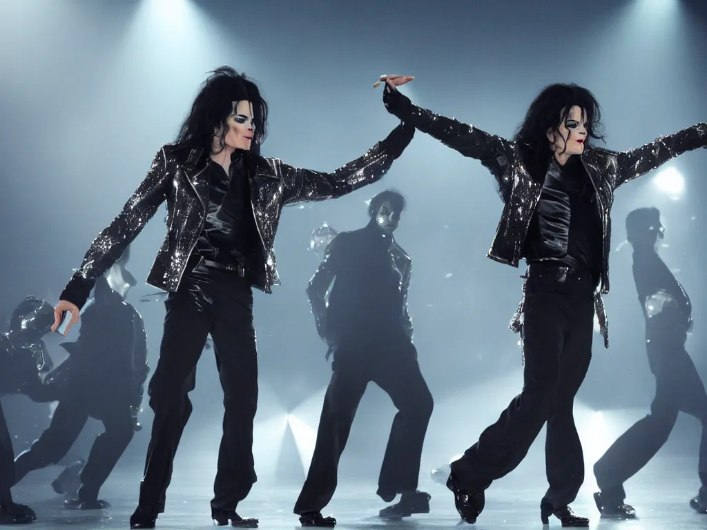 Image similar to Michael Jackson 2009, standing alone on stage, O2 arena London, THIS IS IT, 4K UHD, Ultra realistic, photograph