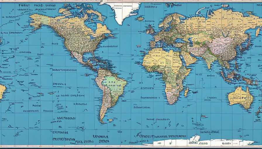 Image similar to miller projection geopolitical world map of strangereal